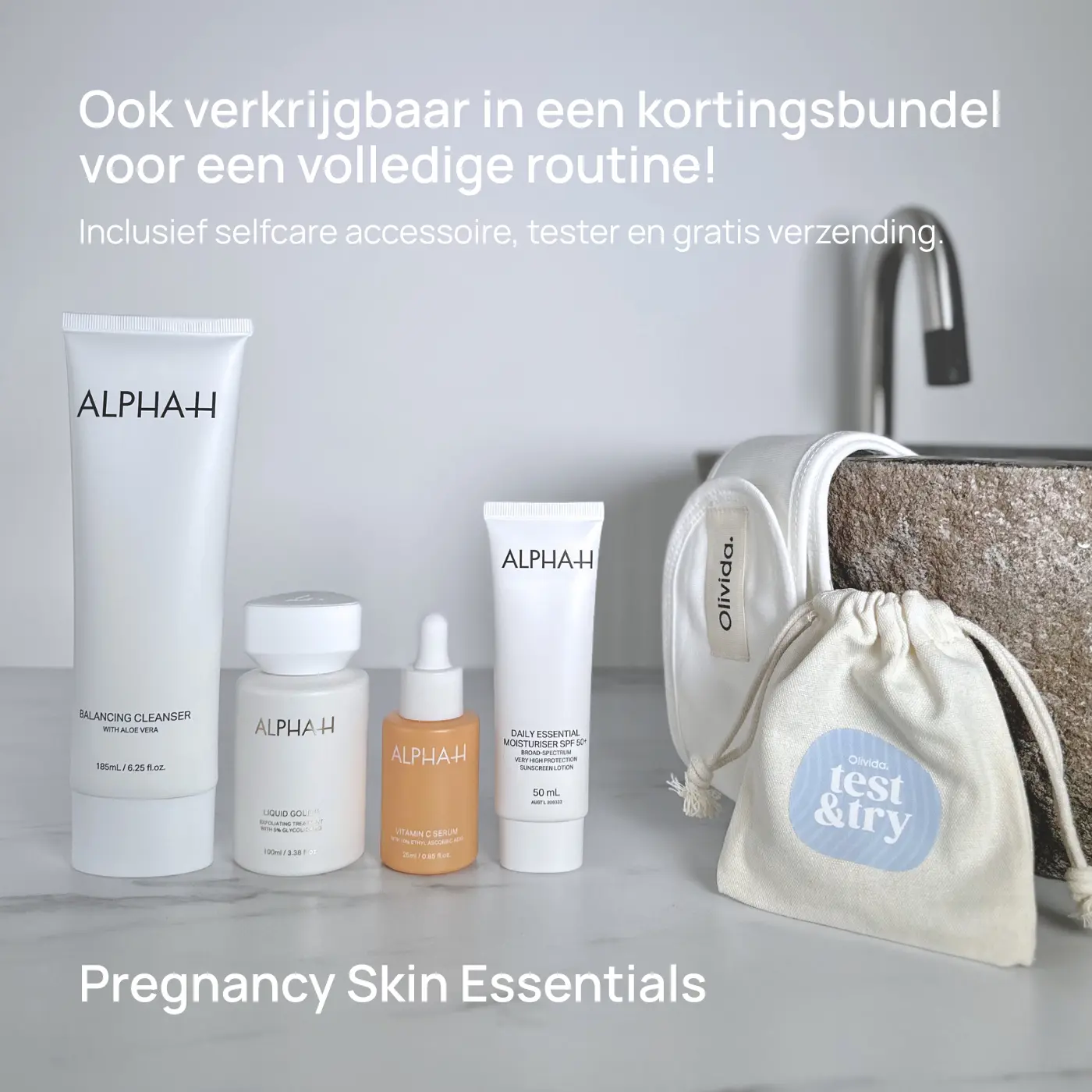 ALPHA-H Pregnancy Essentials Balancing Cleanser Liquid Gold Vitamin C SPF 50 Olivida Copyright Korting