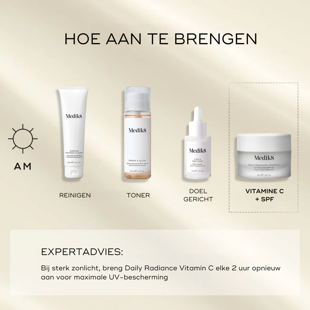 Medik8 - Skincare - Daily Radiance Vitamin C - SPF30 - Gebruiksaanwijzing