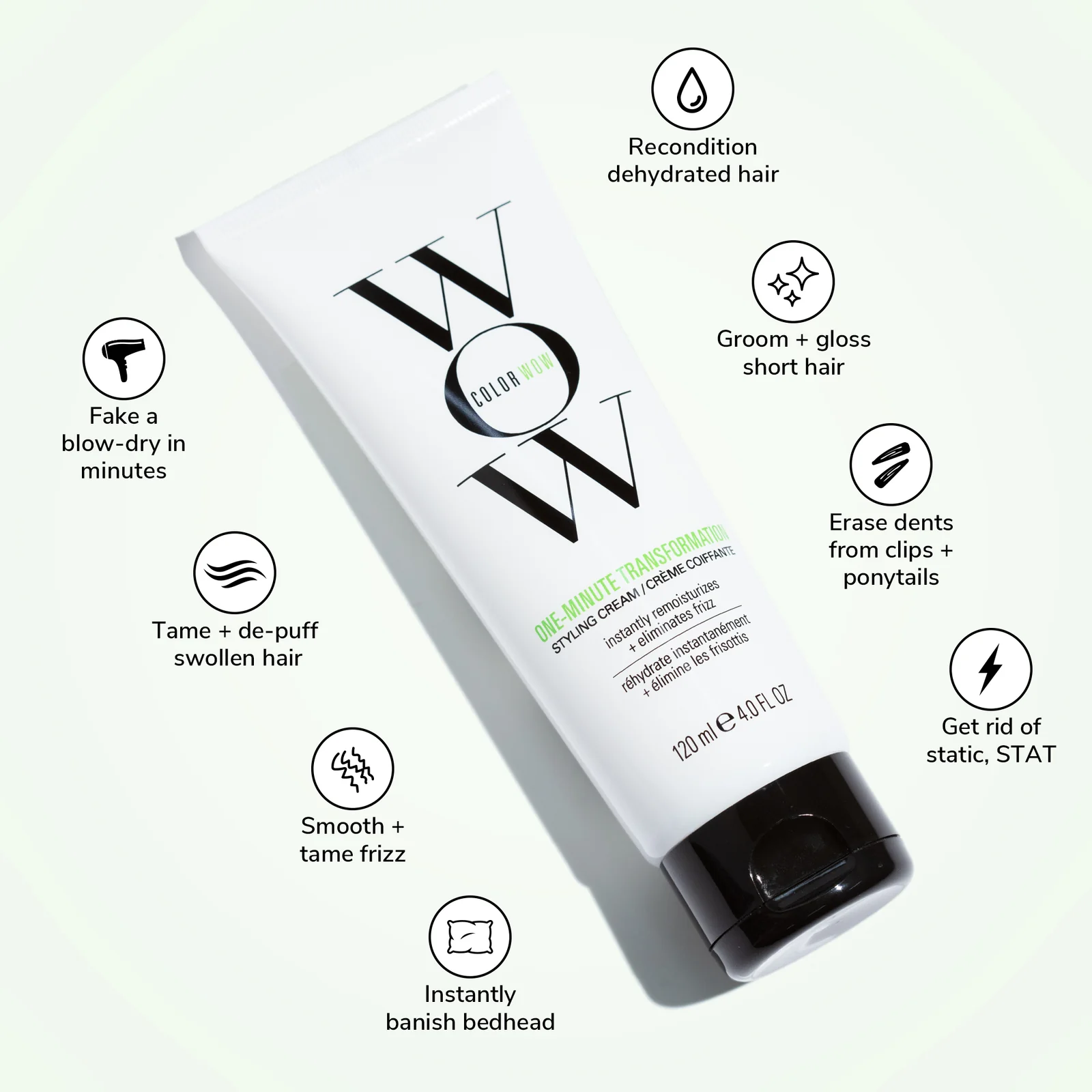 Color Wow - One Minute Transformation - Styling Cream - 120ML - anti krullen creme - 120ML - Infographic